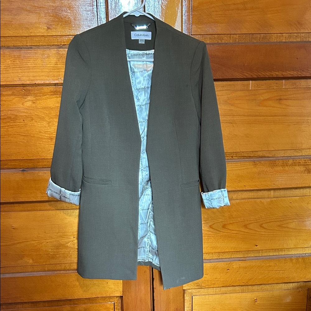 Calvin Klein Olive Green Open-Front Lightweight Blazer Jacket